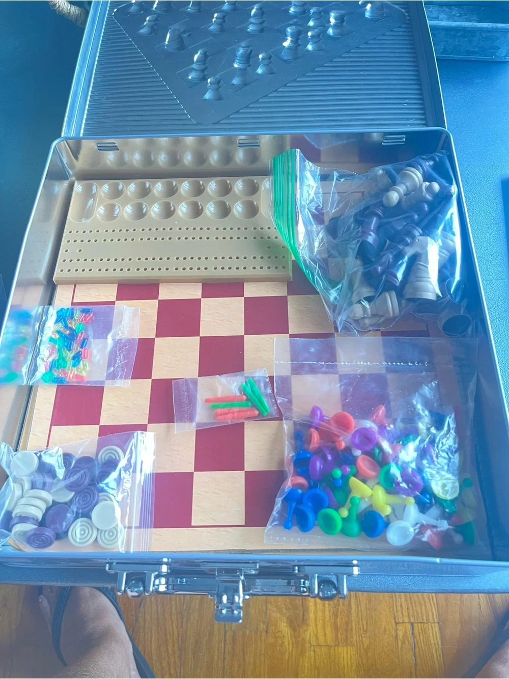 Classic Chess and Board Game Set - Red and Natural with carry case